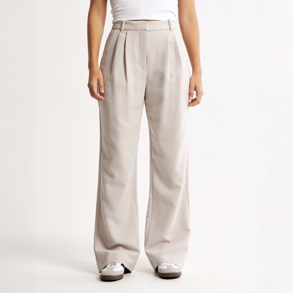 A&F Curve Love Sloane Tailored Wide Leg Pants | Light Taupe | Size 20 Long - Picture 1 of 7